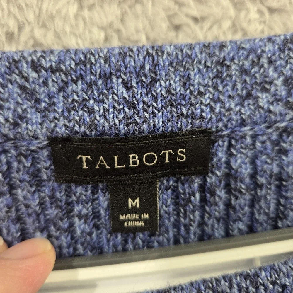 Talbots Sweater Women's Medium Blue‎ Marled Knit Ribbed Boat Neck Long Sleeve